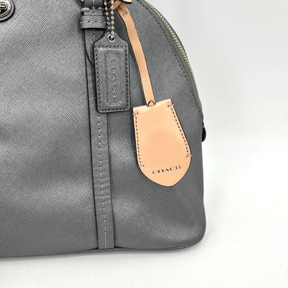 COACH Gray Metallic Peyton Saffiano Leather Domed Satchel Shoulder Handbag Purse - Picture 4 of 13